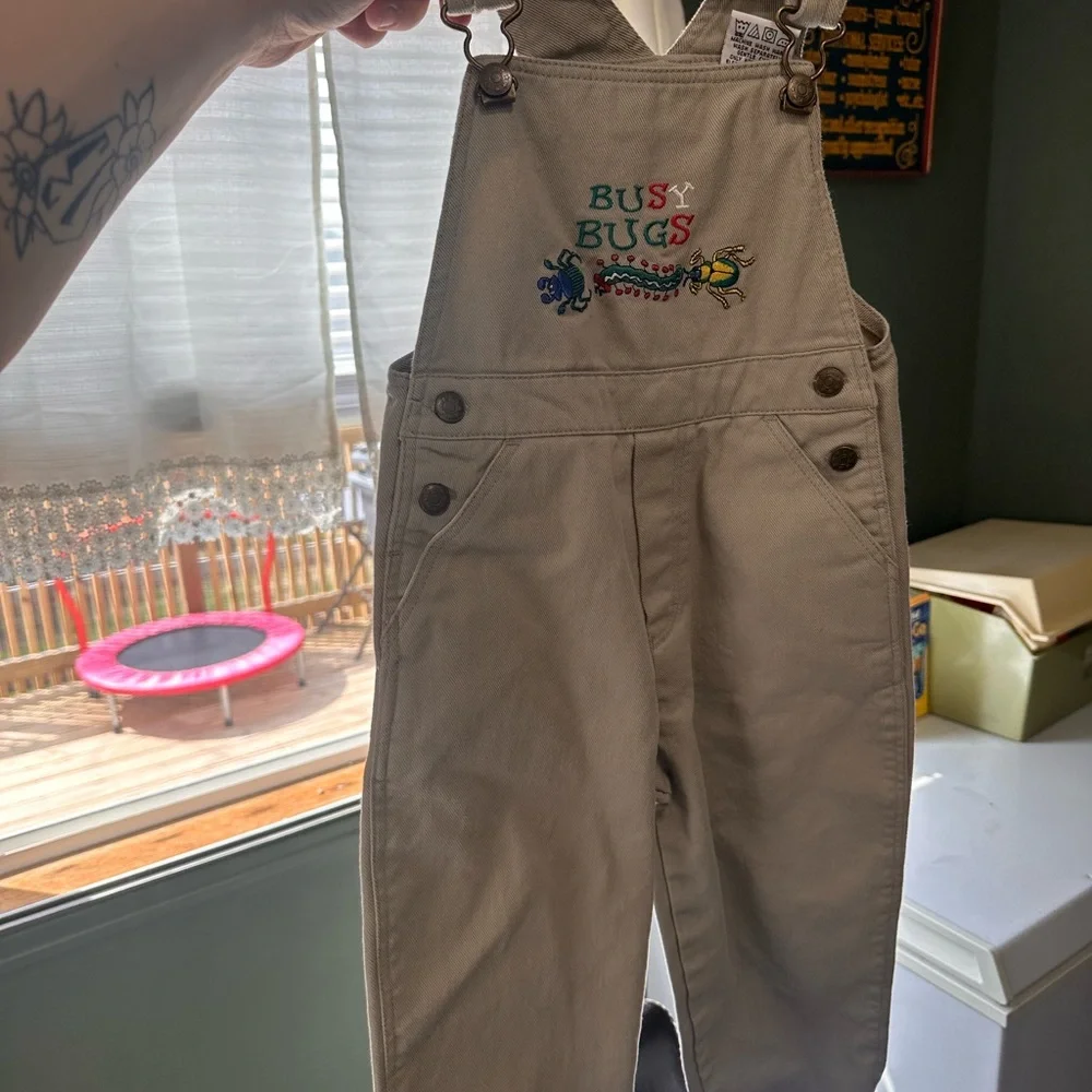 Beige Overalls with Embroidered Bugs - Picture 2 of 7